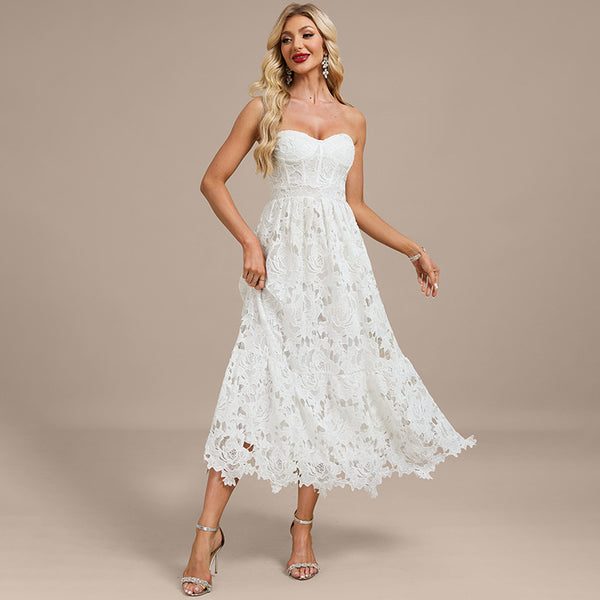 Bridal Wedding Dress White Strapless Short Sweetheart A-line Lace