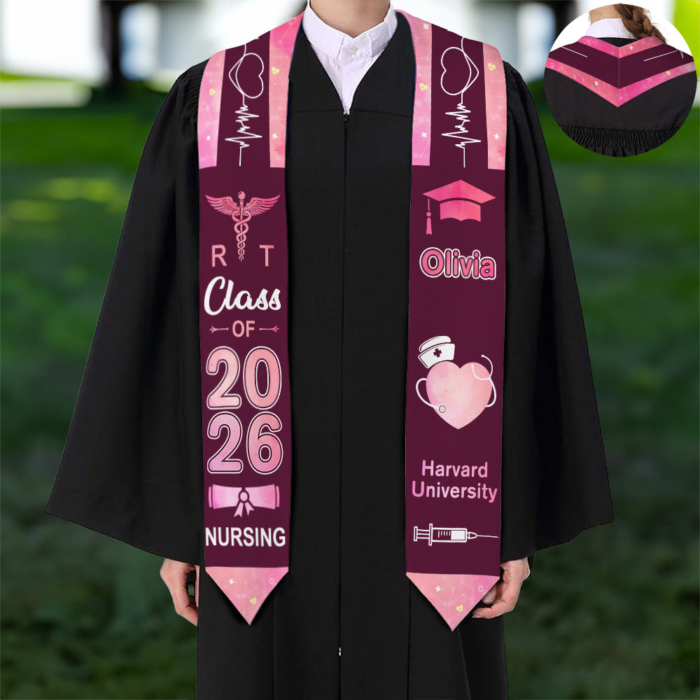 Estola de Graduación Ocupacional Personalizada Multicolor con Símbolos Médicos con Nombre y Año de Graduación para Enfermera Doctora Graduada en Medicina