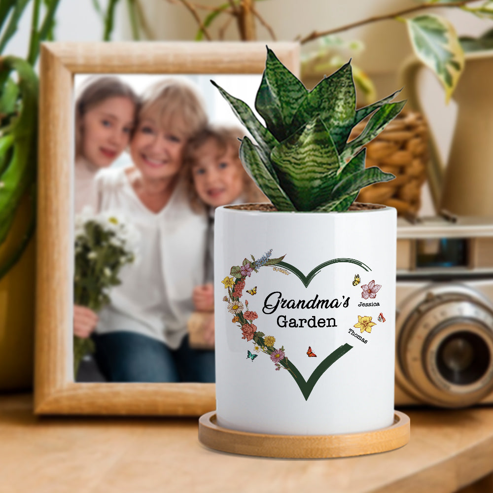 Maceta de Cerámica Personalizada Grandma's Garden Heart 1-6 Birth Flower con Nombre Cumpleaños Día de la Madre Regalo para la Madre Abuela