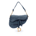 Oblique Embroidered Denim Saddle Bag