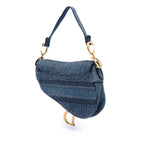 Oblique Embroidered Denim Saddle Bag