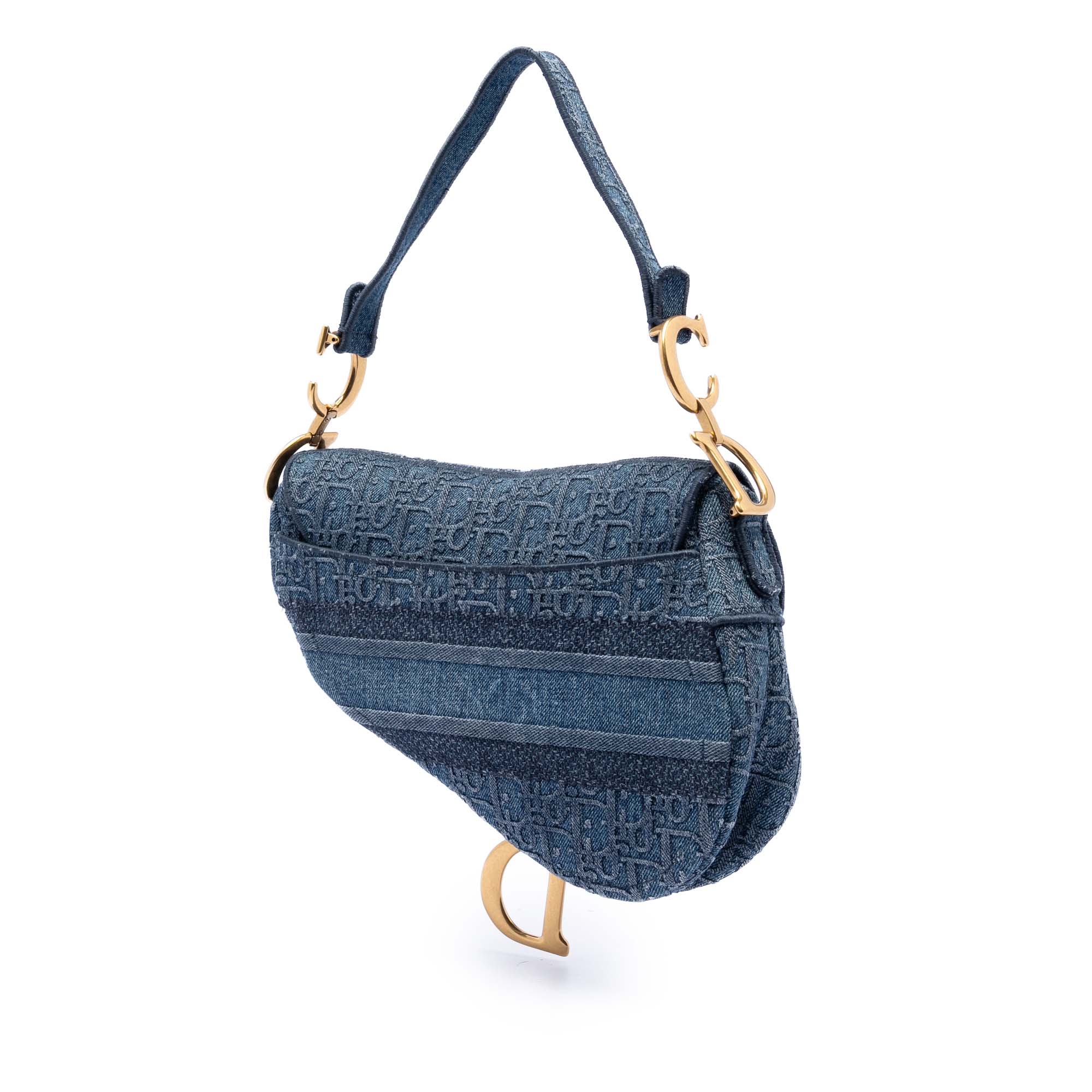 Oblique Embroidered Denim Saddle Bag