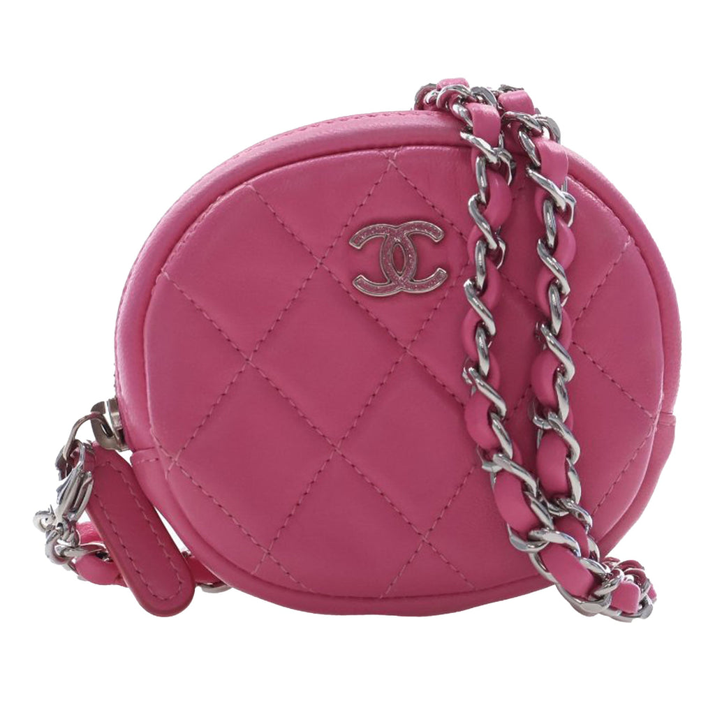 CC Quilted Lambskin Zip Around Coin Pouch with Chain