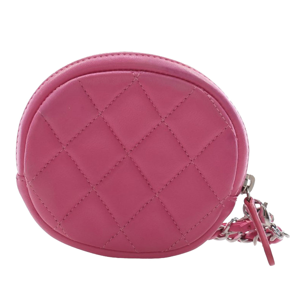 CC Quilted Lambskin Zip Around Coin Pouch with Chain