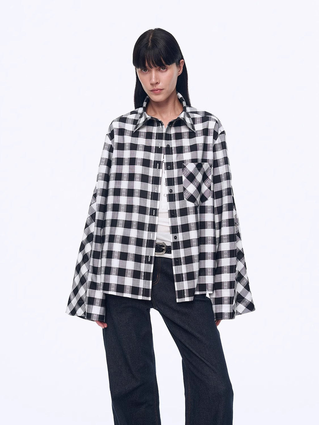 Style Diary Tencel acetate jacquard check dropped shoulder shirt
