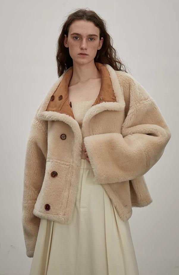 Makino Traveler Motorcycle  Reversible Wool And Artificial Compound Suede Shearling  jacket