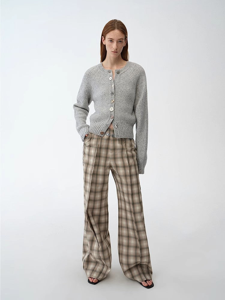 Hokkaido Weaving Love wool blend crew neck cardigan top