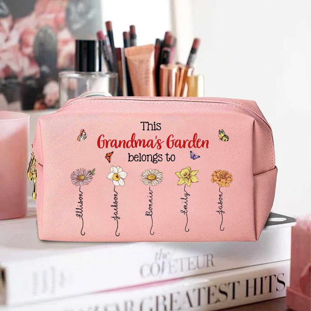 Neceser de maquillaje de piel personalizado con flor de nacimiento y nombre Regalo de viaje portátil para ella en el Día de la Madre