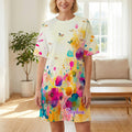 Personalizado Vibrante Floral Acuarela Suave Vestido de Dormir de Gran Tamaño con Nombre Uso Diario Regalo de Cumpleaños para Mamá Abuela