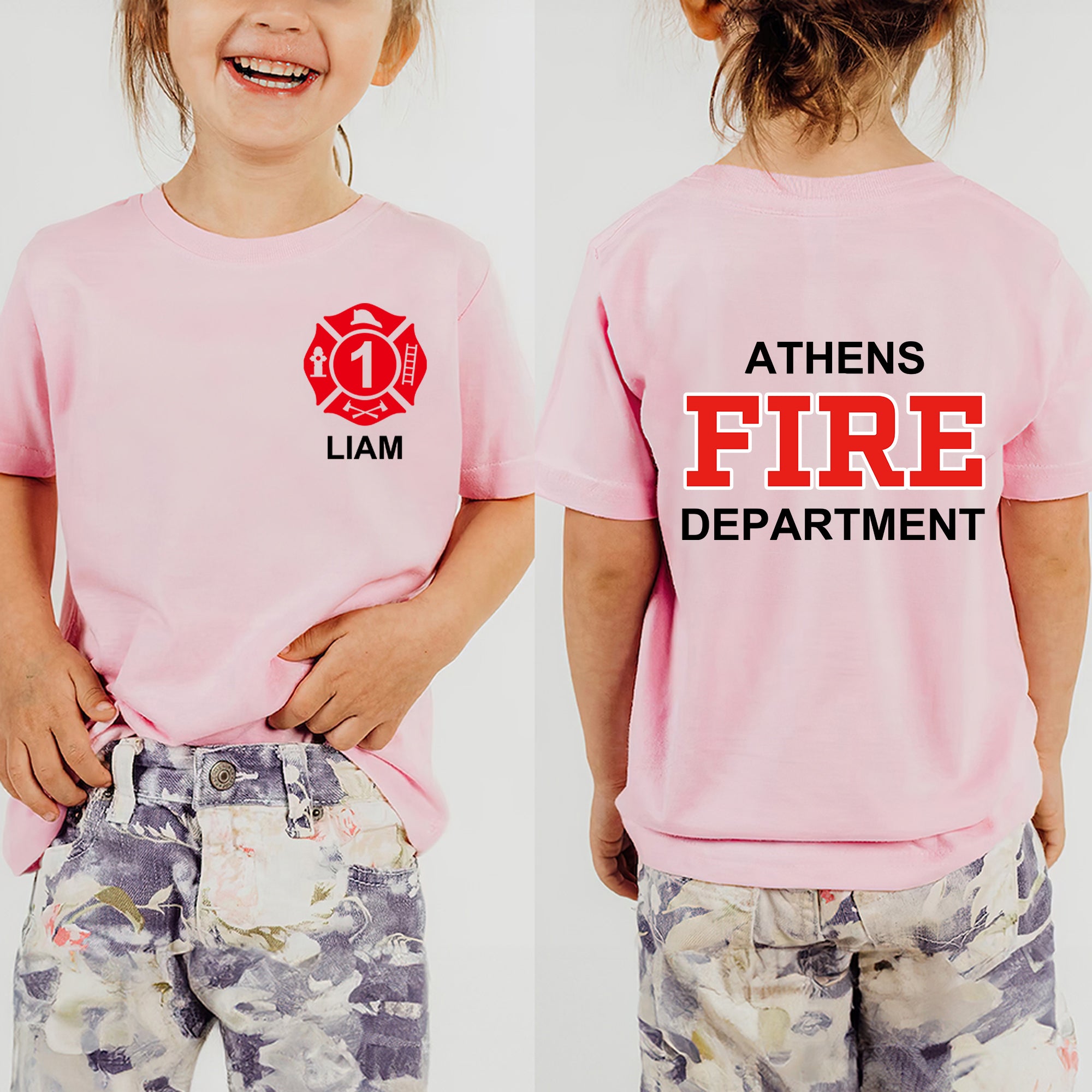 Bomberos Personalizados Cruz de Malta 100% Algodón Camiseta Infantil con Nombre Edad y Texto Regalo de Cumpleaños para Niños Niñas
