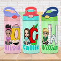 Personalizada Caricatura Lápiz de Manzana Inicial 12 oz Botella de Agua para Niños con Nombre y Pajita Regalo de Cumpleaños de Vuelta al Cole para Niños Niñas