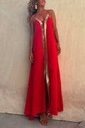 V Neck Backless Sequin Detailed Slit Maxi Cami Dress