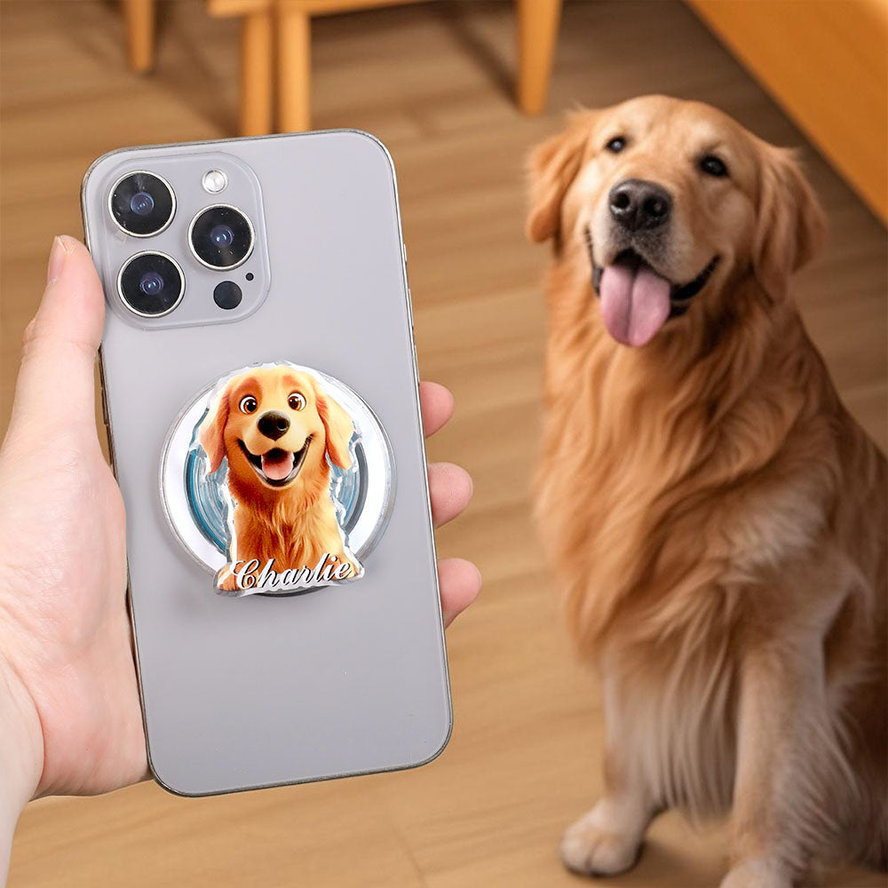 Personalizado 3D Cartoon Dog Magnetic Phone Grip with Name Phone Accessory Birthday Anniversary Gift for Dog Mom Dad Pet Lovers