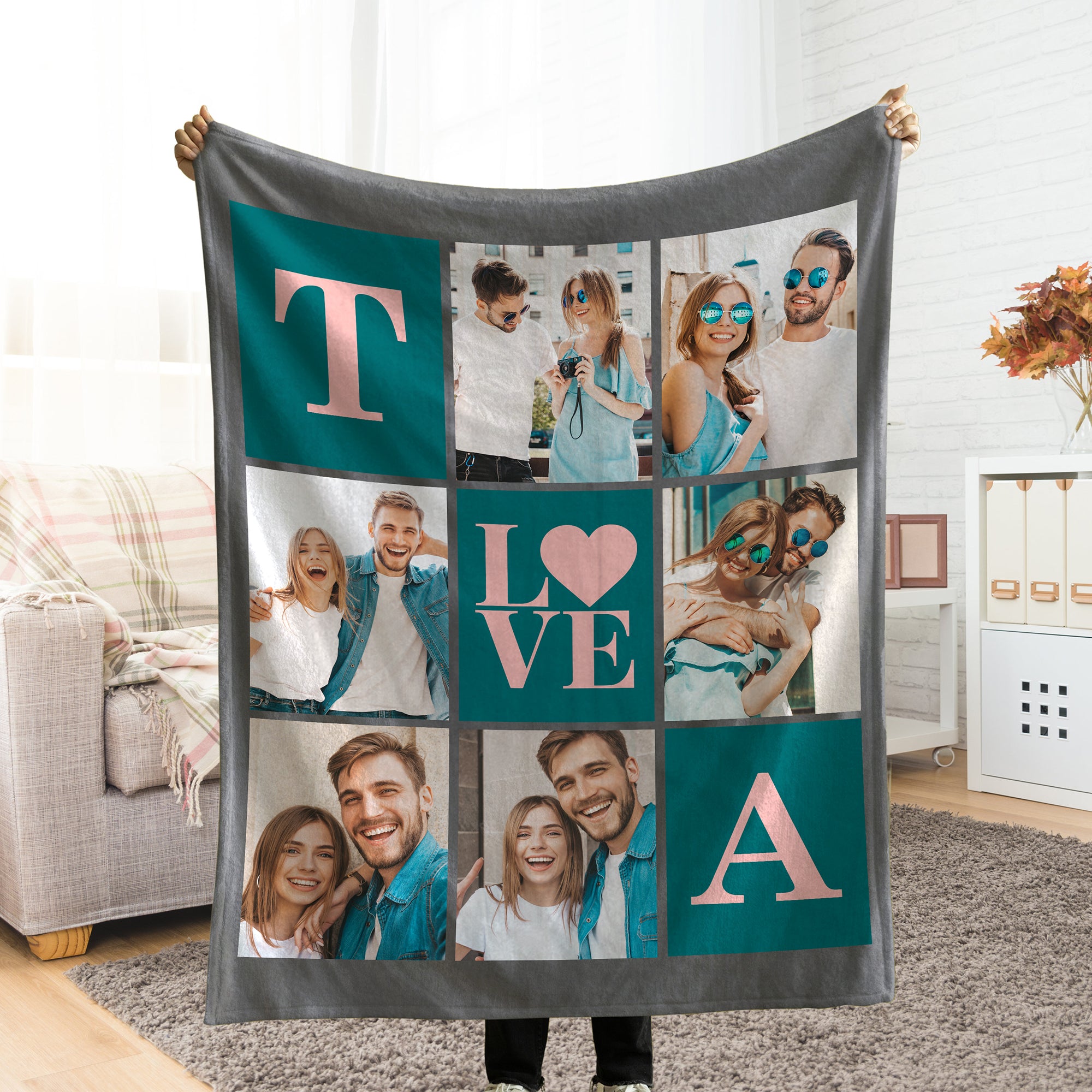 Personalizado 6 Fotos Collage Inicial Suave manta de tiro Home Decor Aniversario Día de San Valentín Cumpleaños Regalo para la familia Parejas