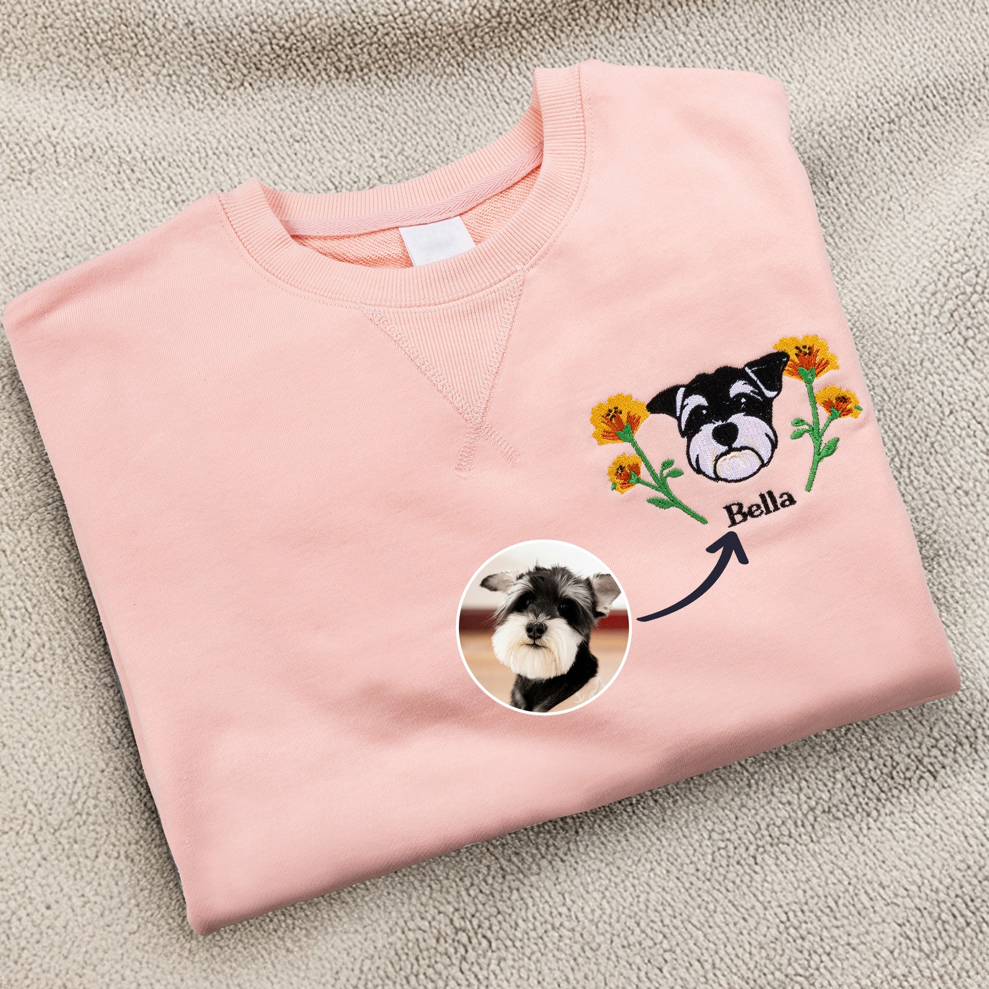 Personalizada Bordado Nacimiento Flor Perro Gato Mascota Retrato Suave Camiseta Sudadera Sudadera con capucha con nombre Fiesta Cumpleaños Regalo para los amantes de las mascotas Propietarios