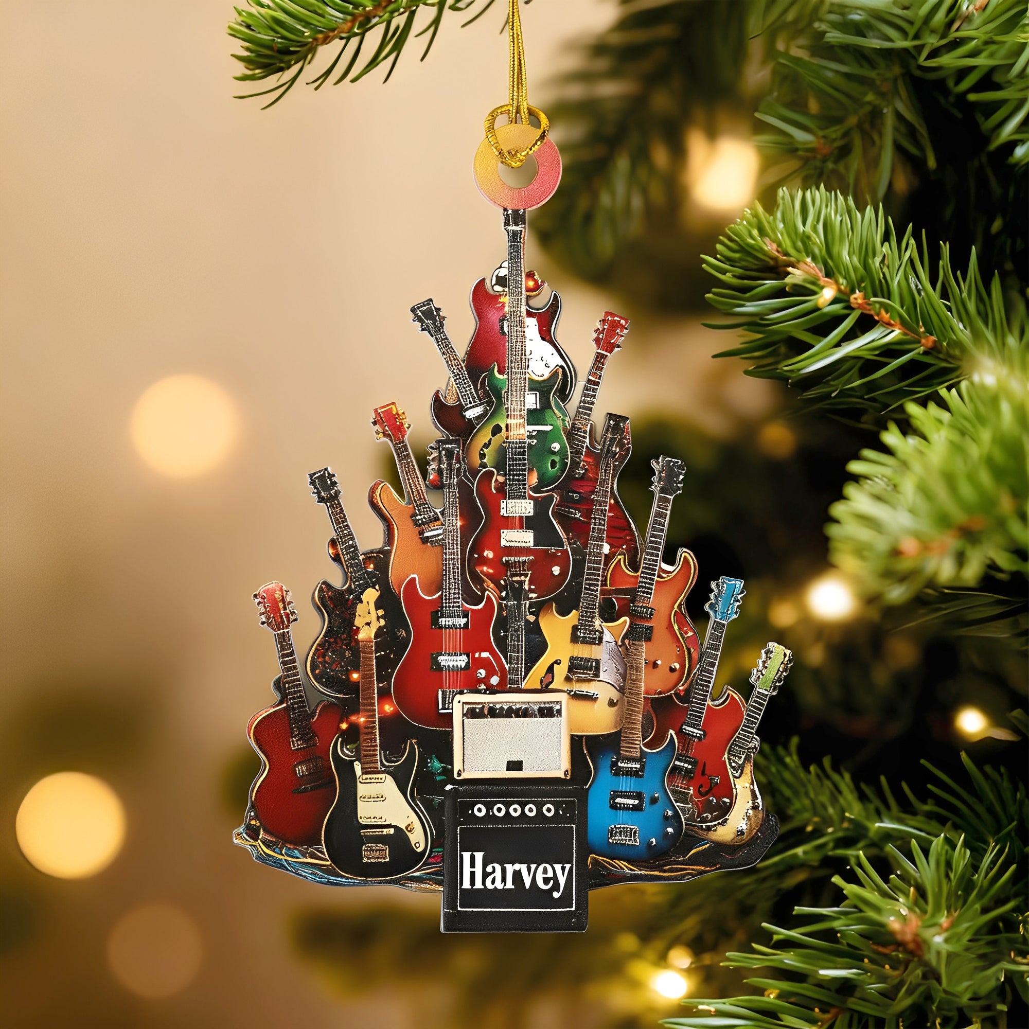 Adorno de Navidad Guitarra Eléctrica Plana 2D Personalizado con Nombre Regalo de Navidad para Guitarristas Amantes de la Música