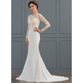 Bridal Wedding Dress White Long Sleeve Long Illusion Mermaid Lace