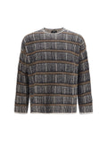 Giorgio Armani Striped Silk and Virgin Wool Blend Sweater — Navy