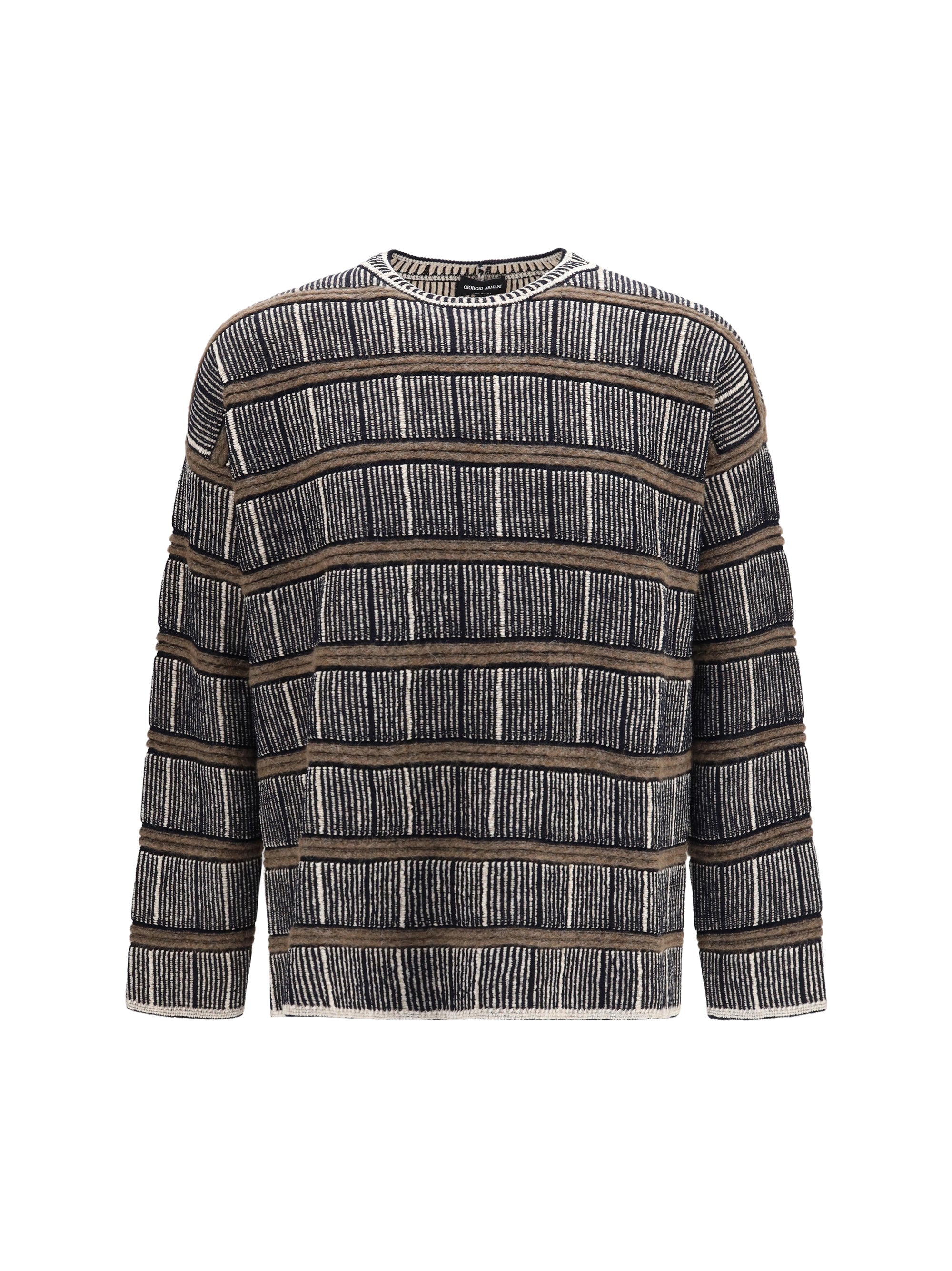 Giorgio Armani Striped Silk and Virgin Wool Blend Sweater — Navy