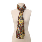 Vintage Floral Silk Scarf with Ornate Bird & Bloom Motifs