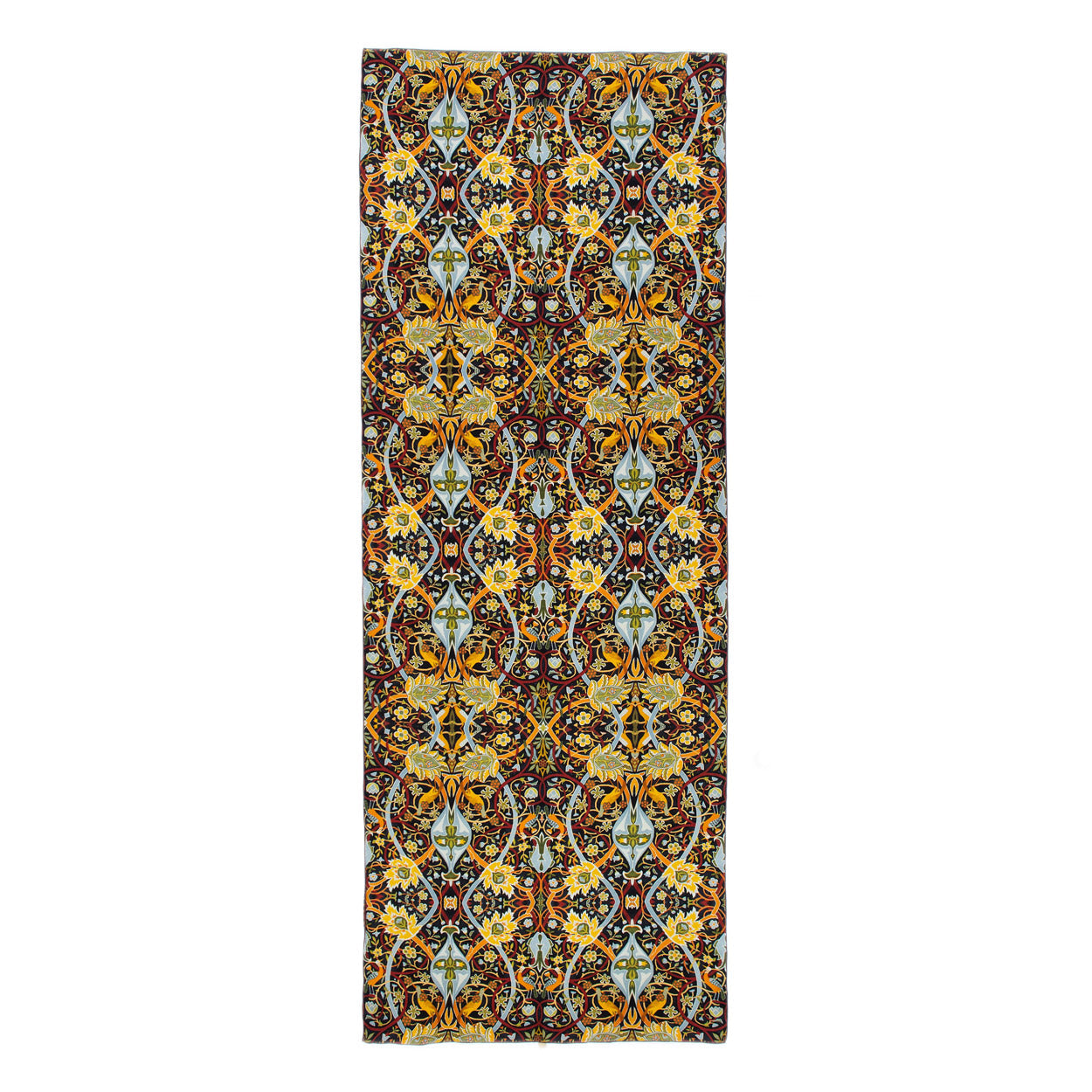 Vintage Floral Silk Scarf with Ornate Bird & Bloom Motifs