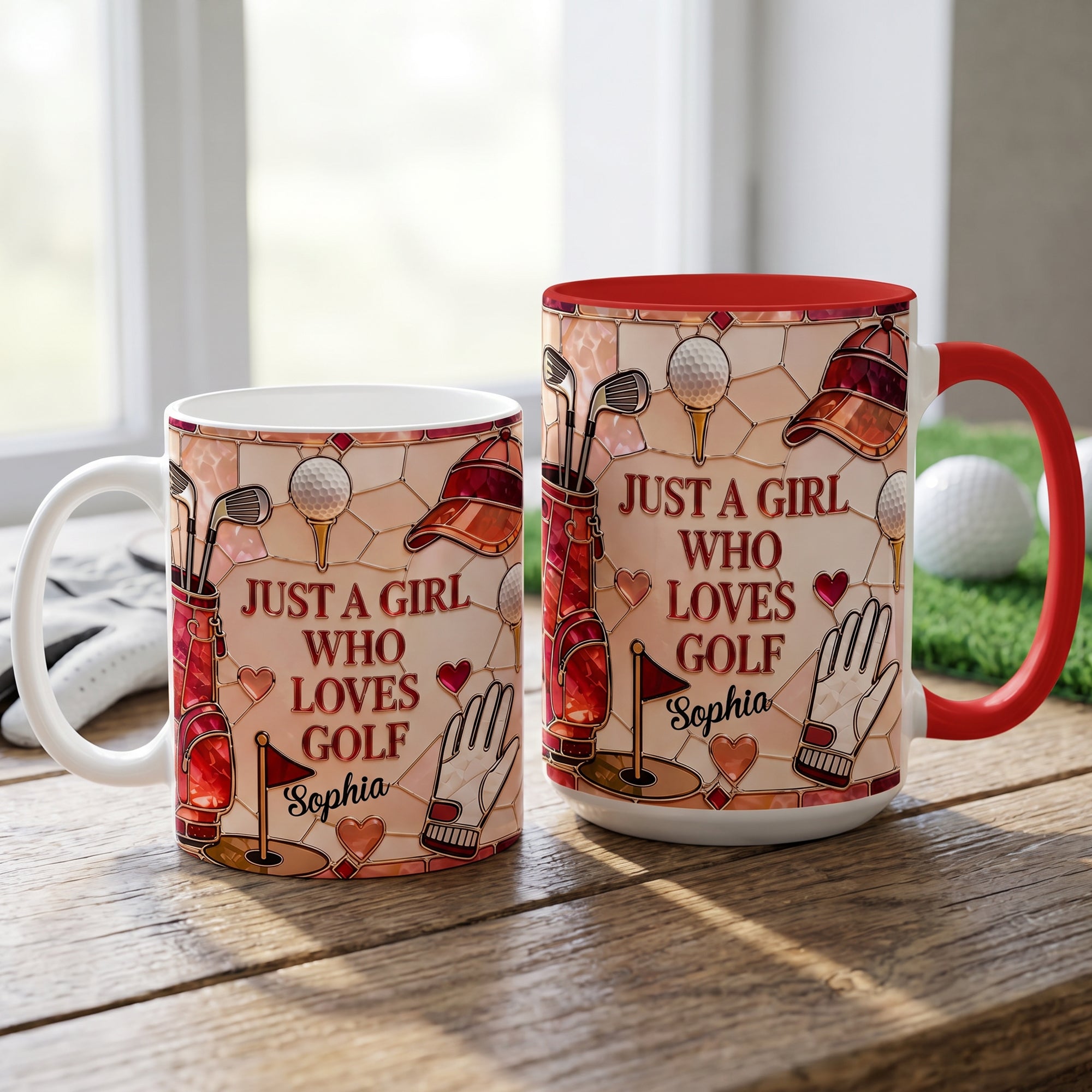 Taza de cerámica personalizada multicolor Just A Girl Who Loves Golf 11 oz 15 oz con nombre Regalo de cumpleaños de uso diario para amantes del golf