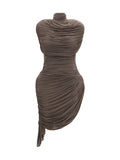 Magda Butrym Draped High-Neck Dress — Brown