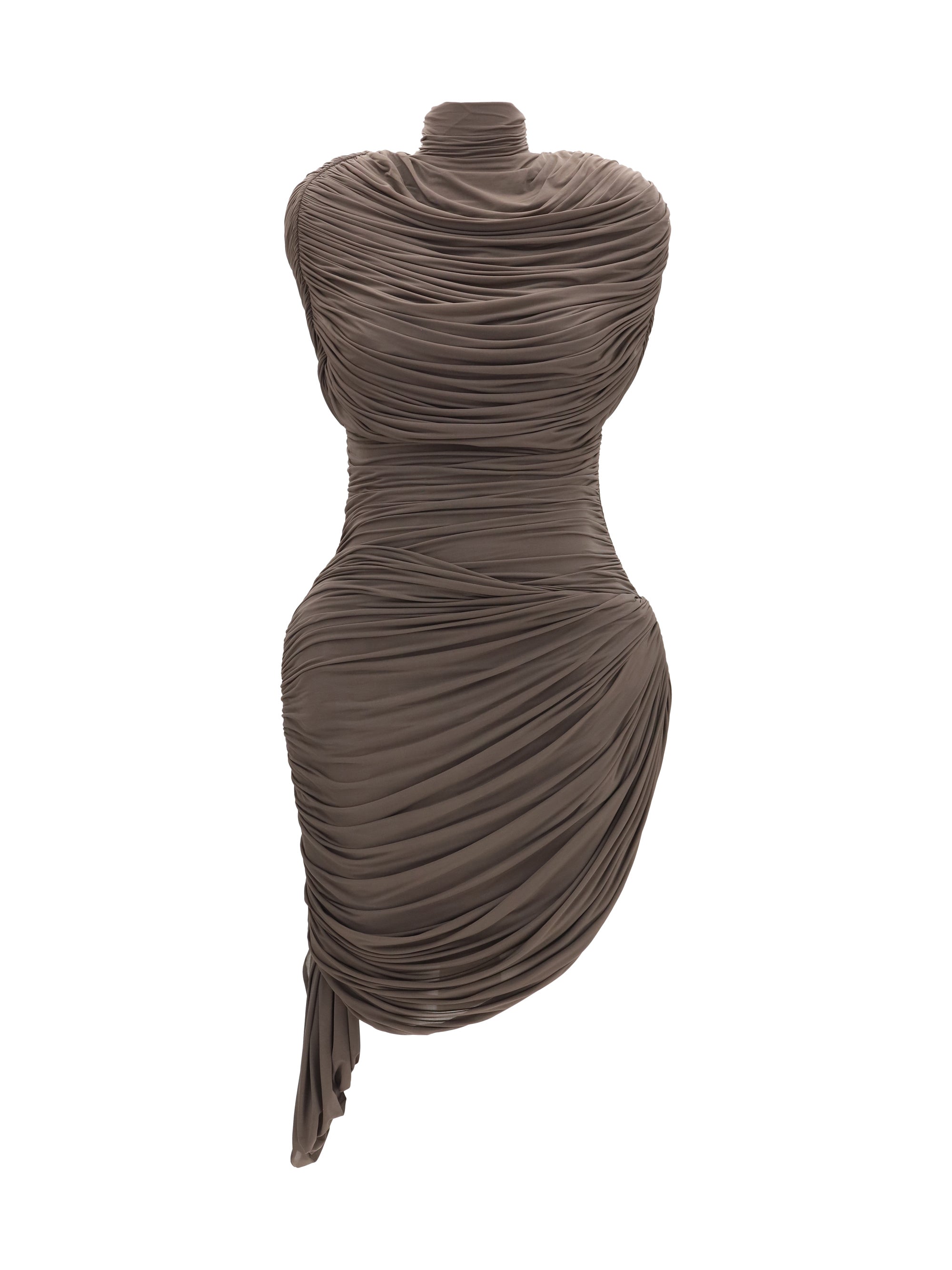 Magda Butrym Draped High-Neck Dress — Brown