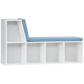 5 Cube Storage Bookshelf with Cushioned Reading Nook for Home Office, Kid Room, Blue