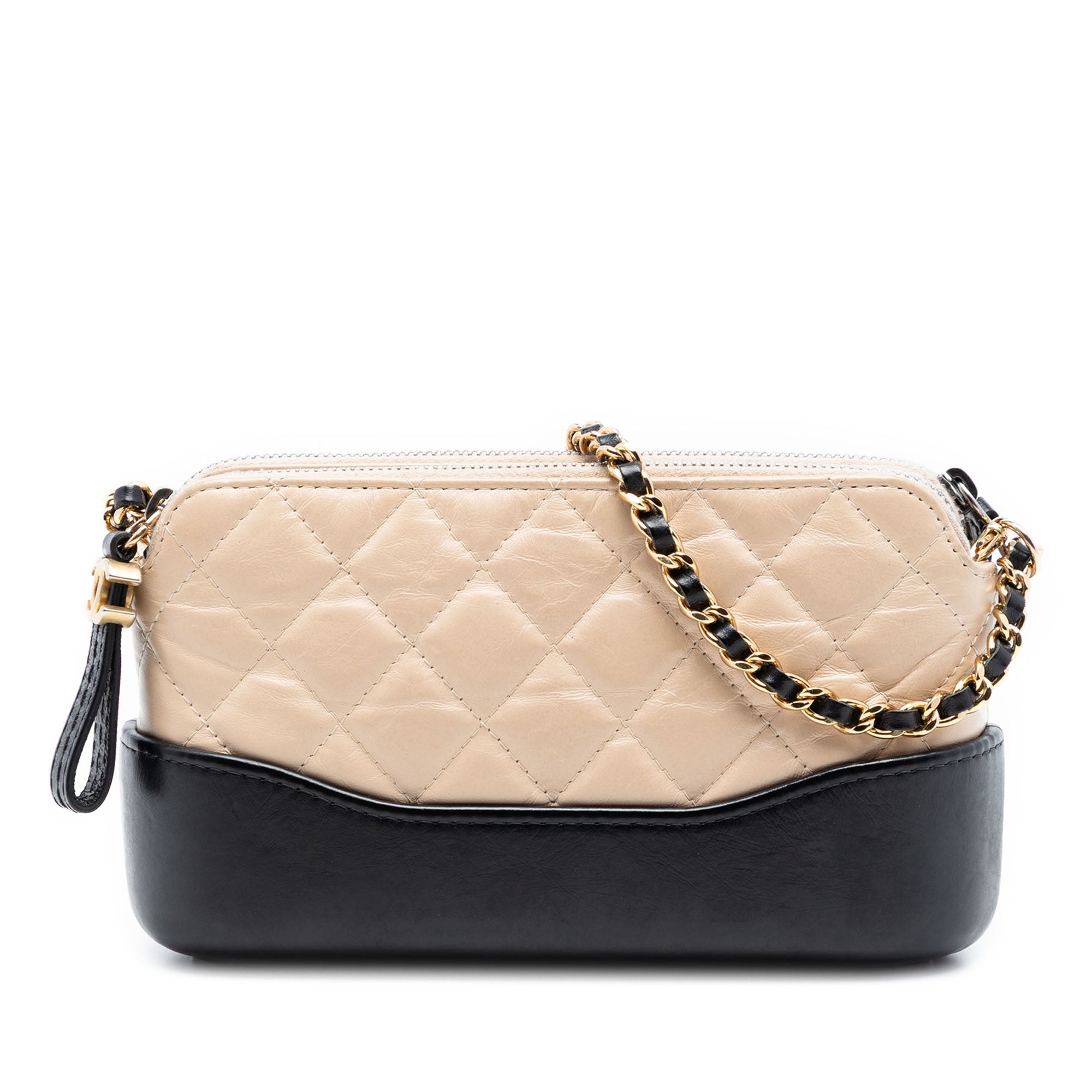 Bicolor Aged Calfskin Gabrielle Double Zip Clutch with Chain