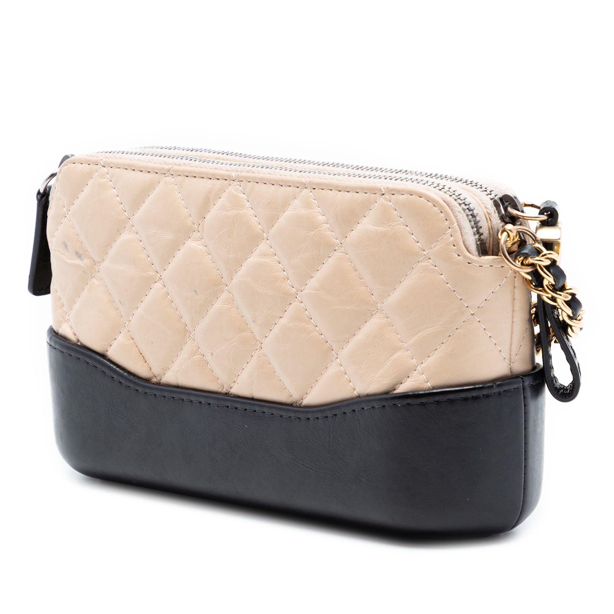 Bicolor Aged Calfskin Gabrielle Double Zip Clutch with Chain
