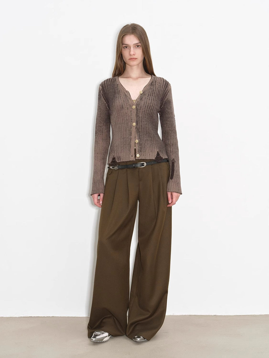 Workplace Ladies Fashionable drapey single pleat skinny wide-leg mid-low waist casual pants for women