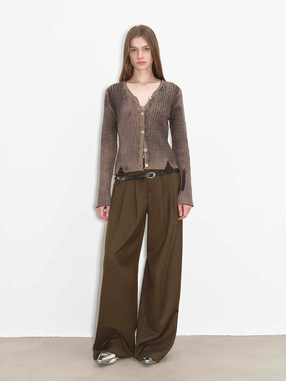 Workplace Ladies Fashionable drapey single pleat skinny wide-leg mid-low waist casual pants for women
