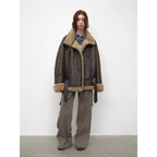 London StreetMotorcycle Style Lapel Imported Merino Fur One-piece Fur Jacket Winter