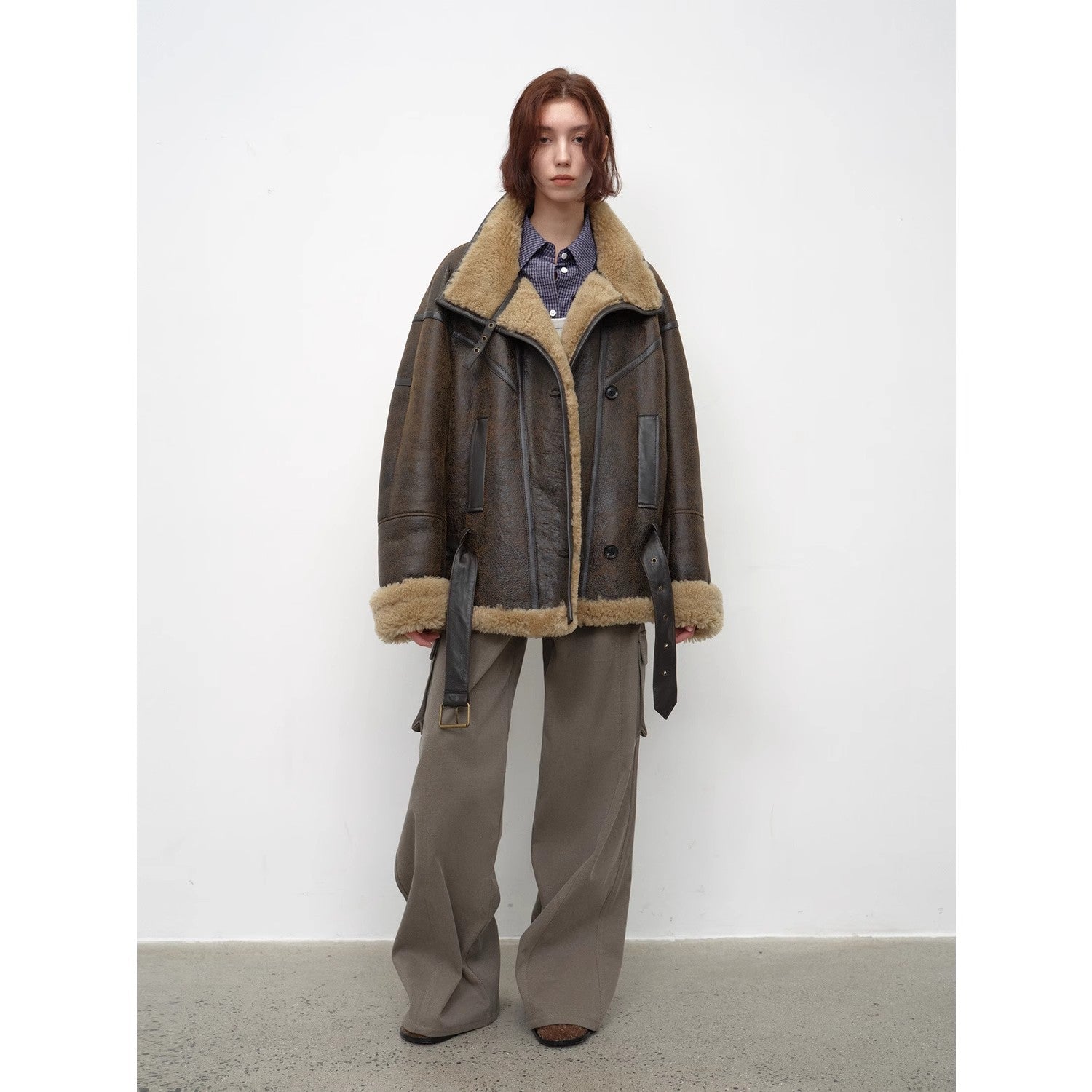 London StreetMotorcycle Style Lapel Imported Merino Fur One-piece Fur Jacket Winter