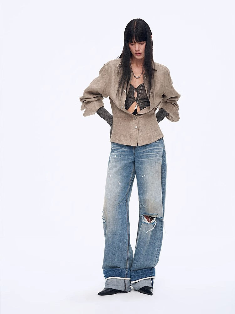 Berlin Afternoon Tea Refreshing breathable twill linen deconstructed silhouette old money style waist shirt top