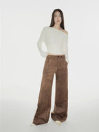 Vintage Walk Retro nostalgic chenille suede mid-rise cashew smudge print scimitar pants
