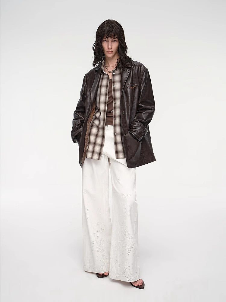 Windsor Past wide shoulder multi-pocket suit waxed leather jacket