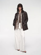 Windsor Past wide shoulder multi-pocket suit waxed leather jacket