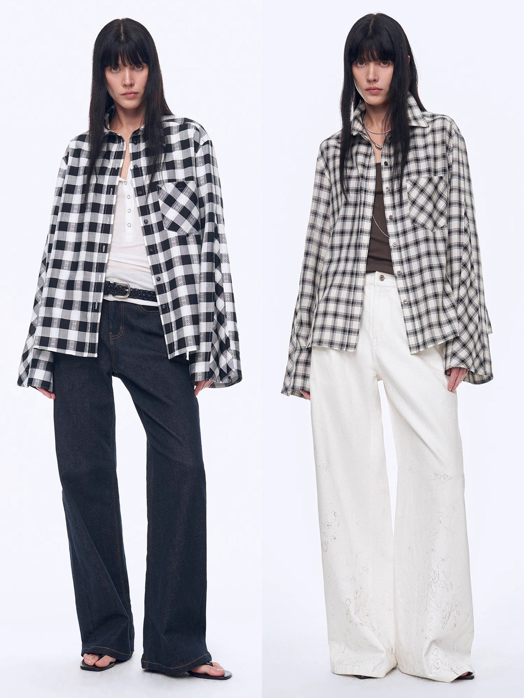 Style Diary Tencel acetate jacquard check dropped shoulder shirt