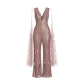 Rose Gold Crystal Cape Jumpsuit