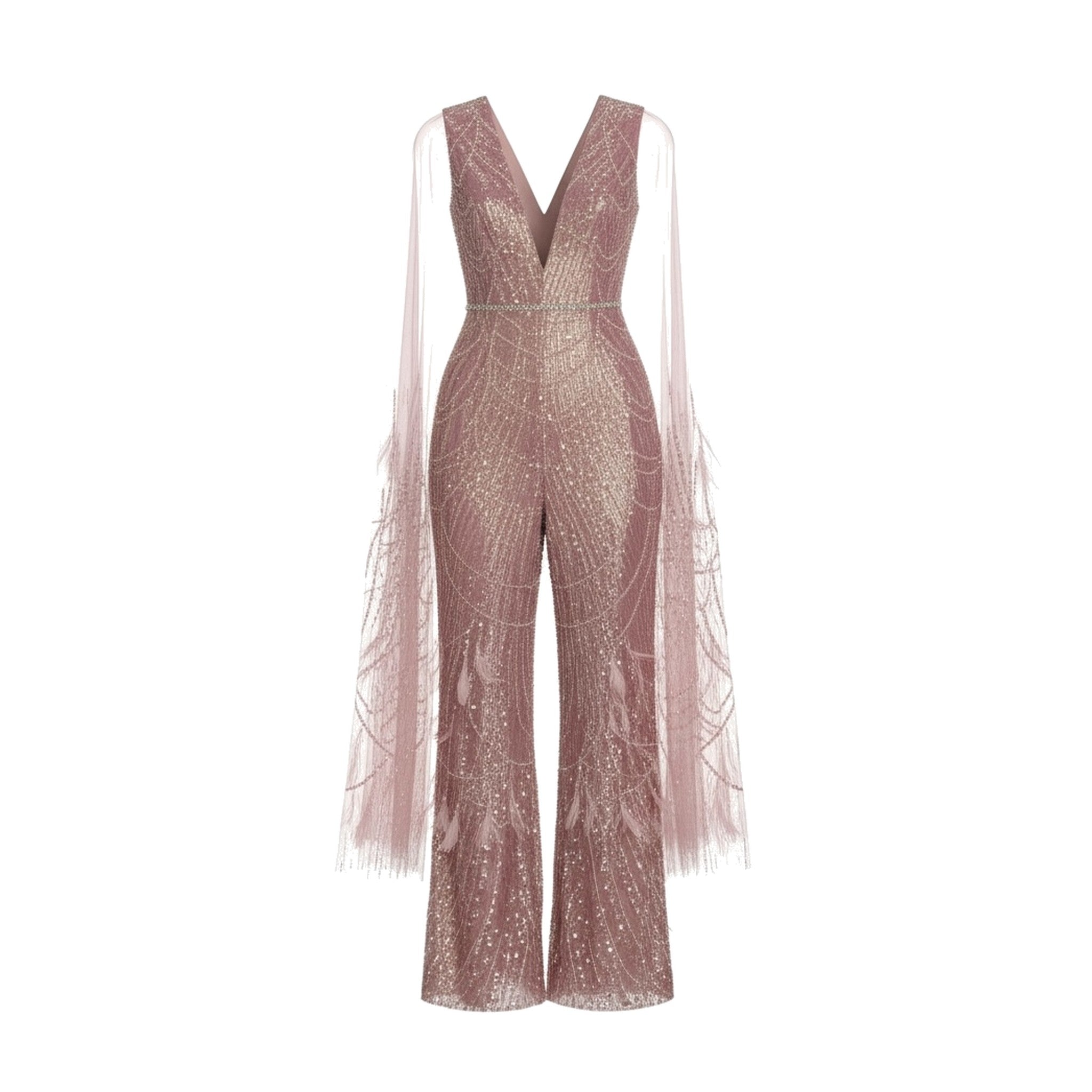 Rose Gold Crystal Cape Jumpsuit
