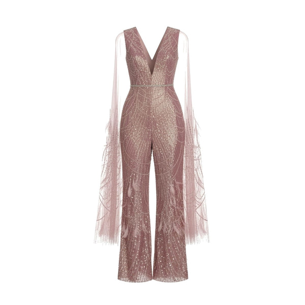 Rose Gold Crystal Cape Jumpsuit