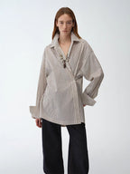 Striped Fantasy Casual Asymmetric Slanted Front Two-Wear Striped Long Sleeve Shirt