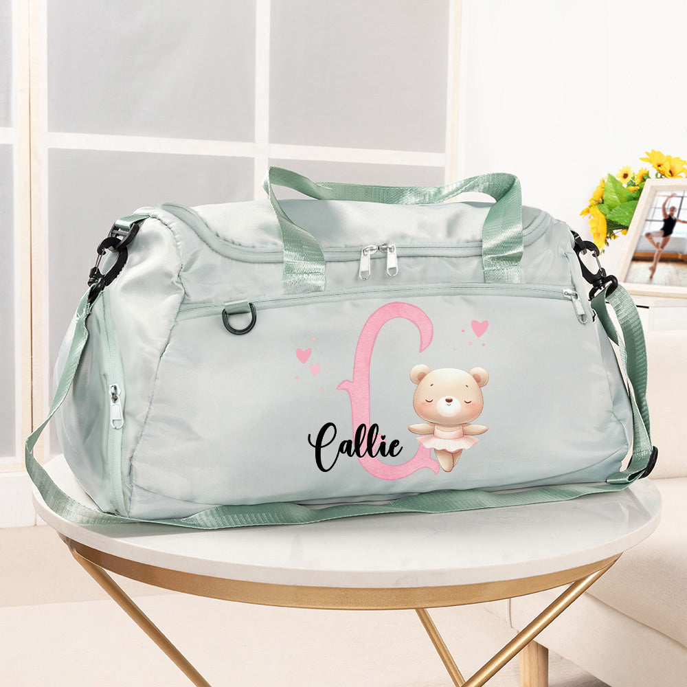 Bolsa de viaje personalizada con nombre de animal de bailarina, iniciales, compartimento para zapatos y correa para el hombro Regalo de cumpleaños para los amantes del ballet
