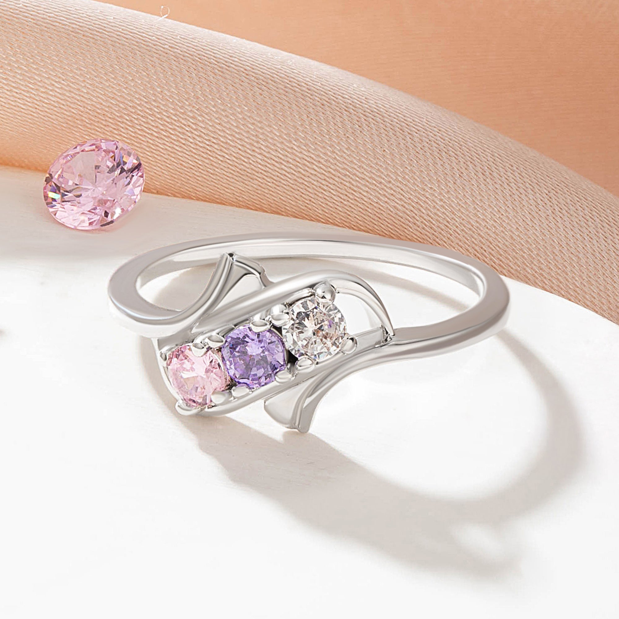 Personalizado 1-5 Birthstones Anillo Dainty Familia Joyería Día de la Madre Cumpleaños Aniversario Regalo para Mujeres Mamá Abuela
