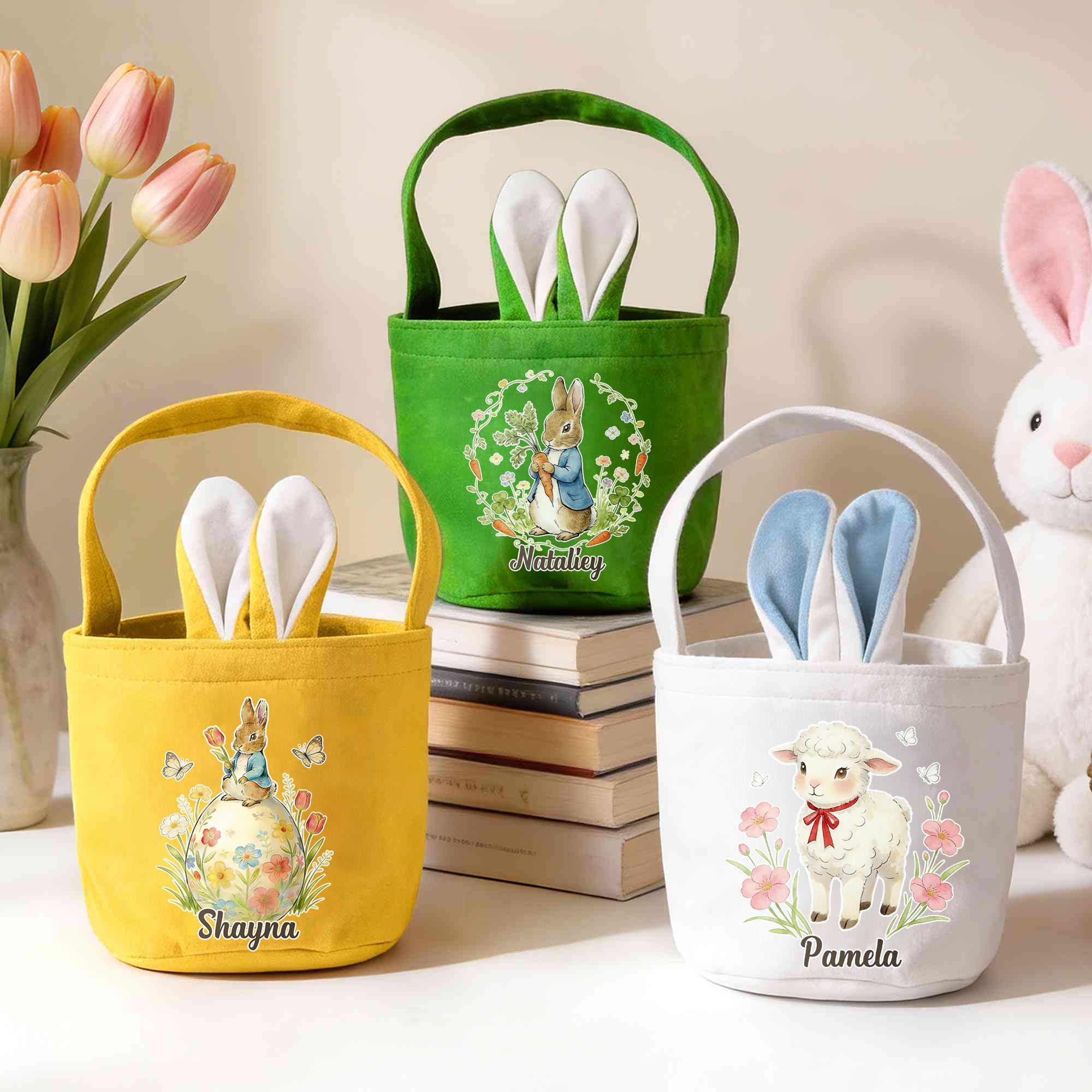 Cesta de Pascua personalizada multicolor Peter Rabbit con nombre para uso diario Regalo de Pascua para niños