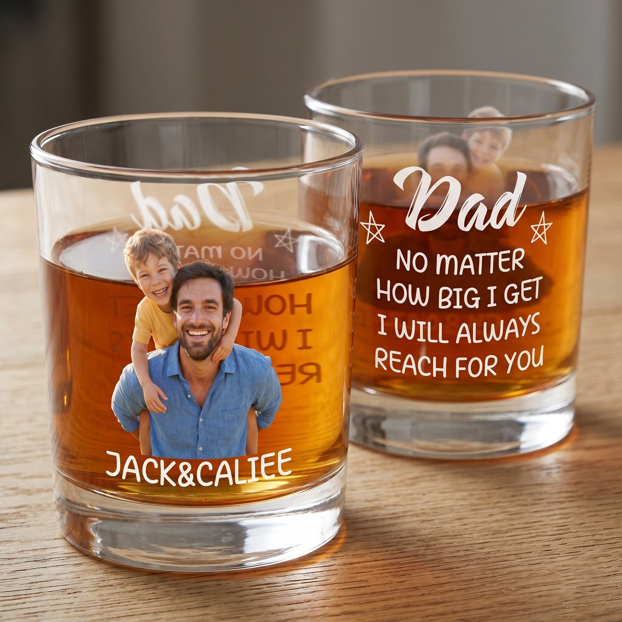 Vaso de Whisky de 10 oz Personalizado con Foto de Papá con Nombre y Texto Regalo de Cumpleaños del Día del Padre para Papá Abuelo