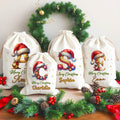 Gorro de Papá Noel personalizado Bolsa de regalo de cordón con iniciales brillantes y nombre Feliz Nochebuena Fiesta de Regalos para Niñas Niños