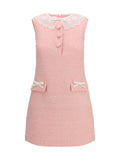 Self-Portrait Bouclé with Lace Collar Dress — Pink